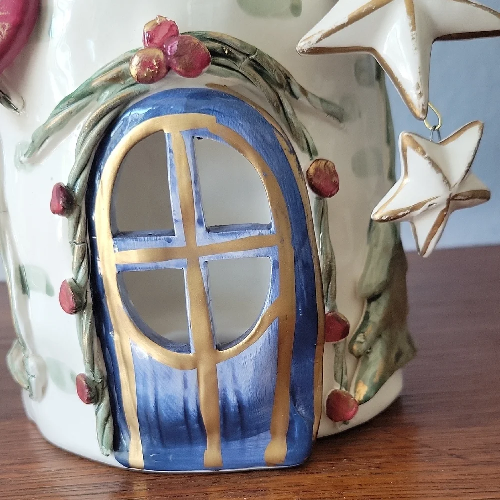 Ceramic Holiday House with Stars and Heart